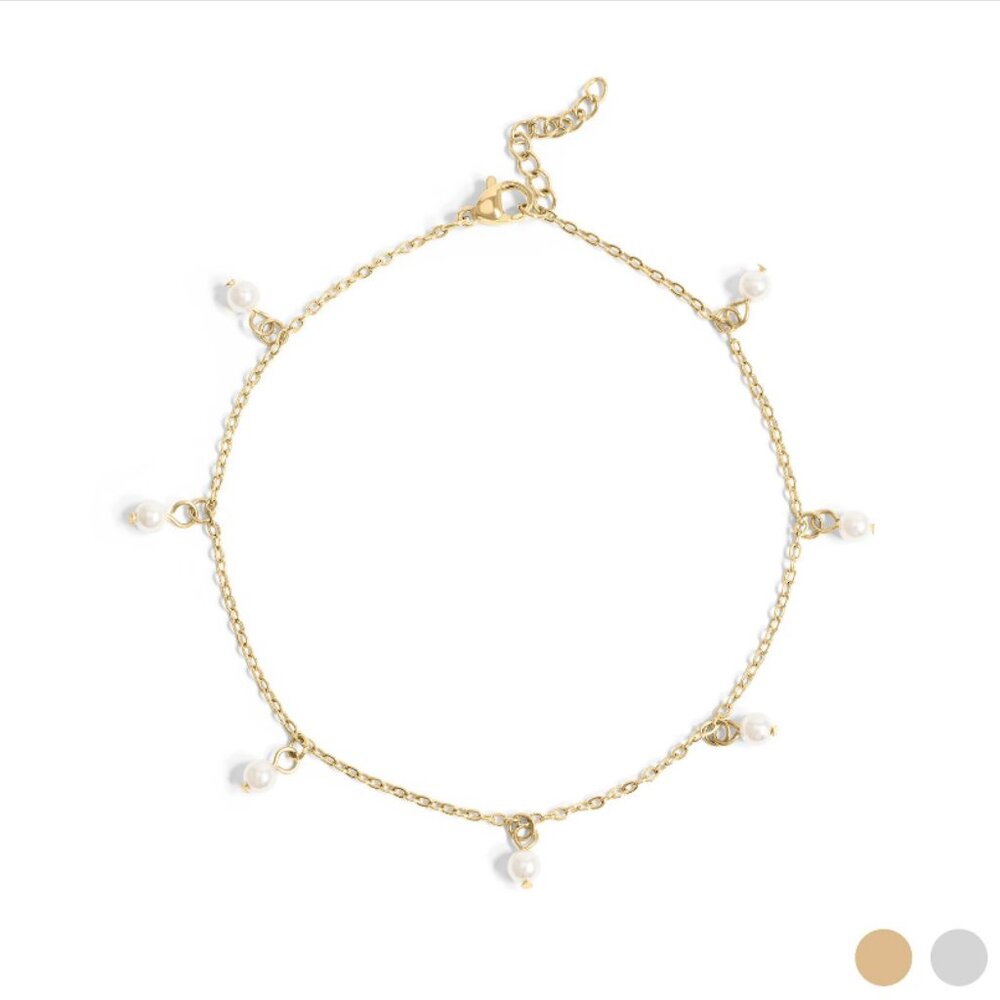 18k Gold PVD Pearl Embellished Anklet - Waterproof, Tarnish-free, Hypoallergenic